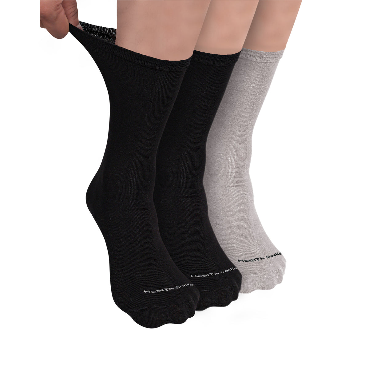 Organic Cotton Crew Length Bamboo Diabetic Socks | 2 Black & 1 Grey | Pack Of 3