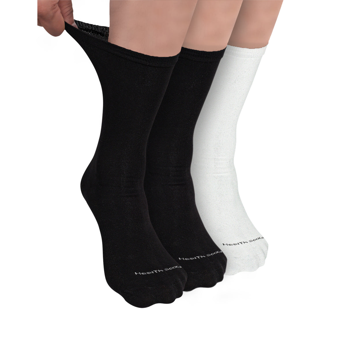 Organic Cotton Crew Length Bamboo Diabetic Socks | 2 Black & 1 White | Pack Of 3