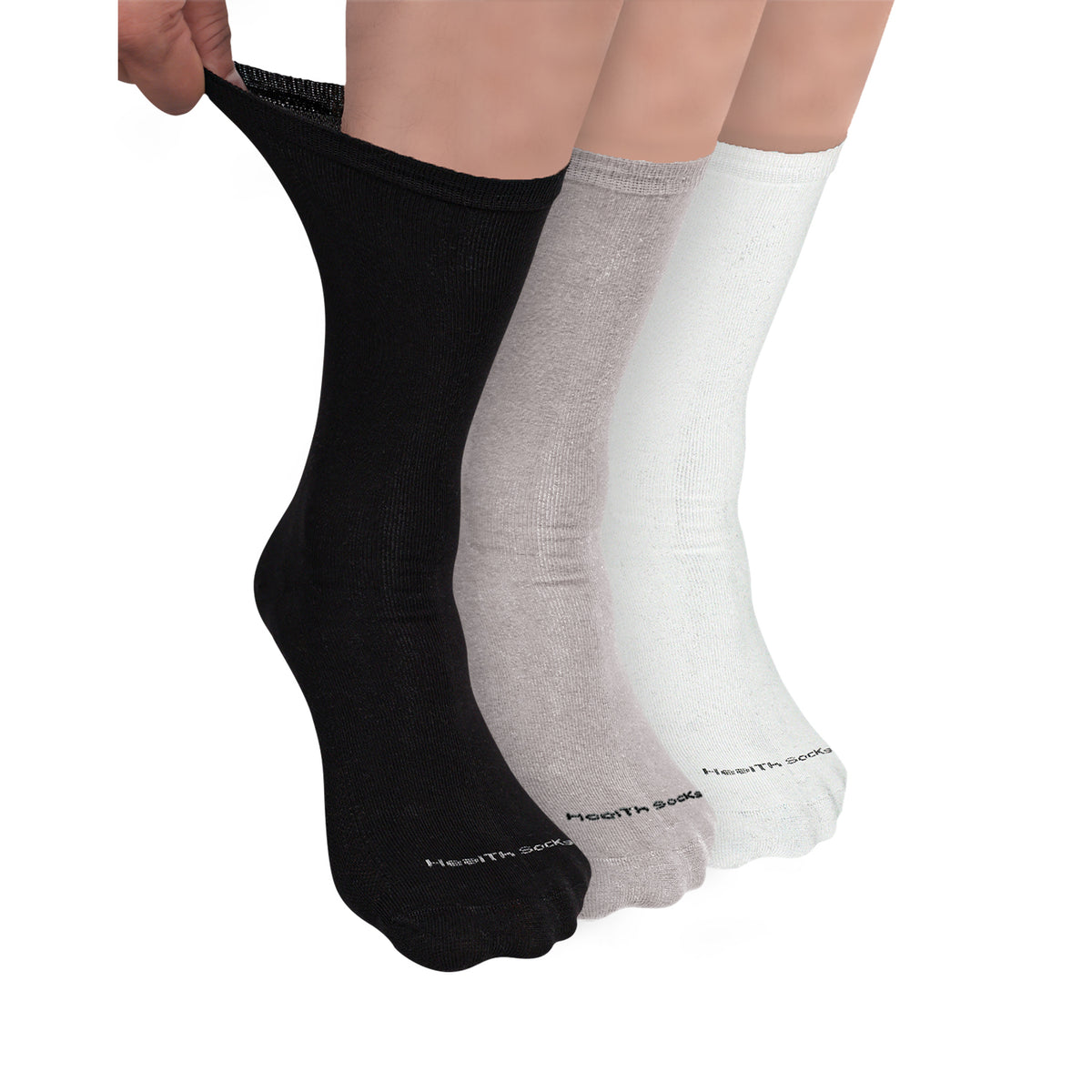 Organic Cotton Crew Length Bamboo Diabetic Socks | Black, Grey & White | Pack Of 3