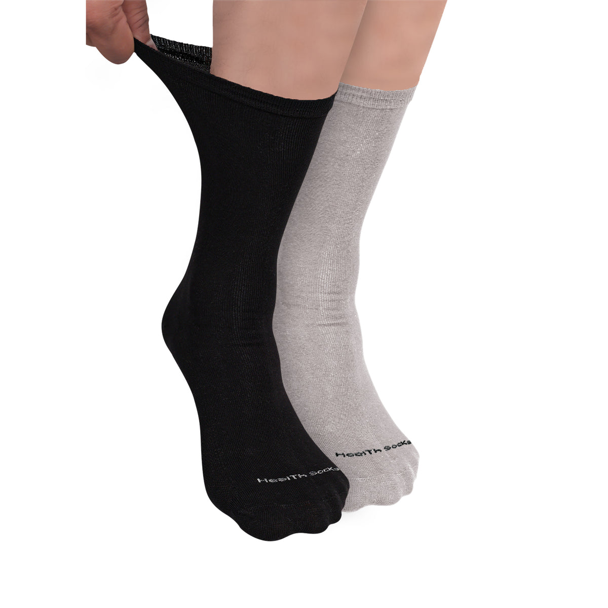 Organic Cotton Crew Length Bamboo Diabetic Socks | Black & Grey | Pack Of 2