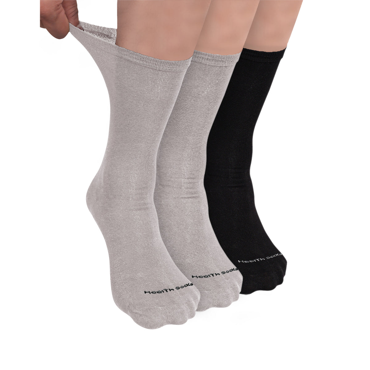 Organic Cotton Crew Length Bamboo Diabetic Socks | 2 Grey & 1 Black | Pack Of 3