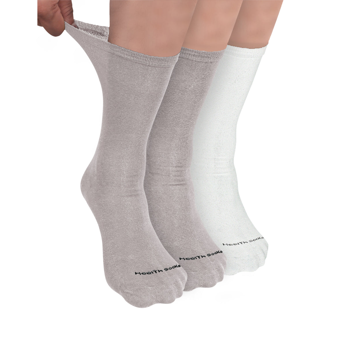 Organic Cotton Crew Length Bamboo Diabetic Socks | 2 Grey & 1 White | Pack Of 3