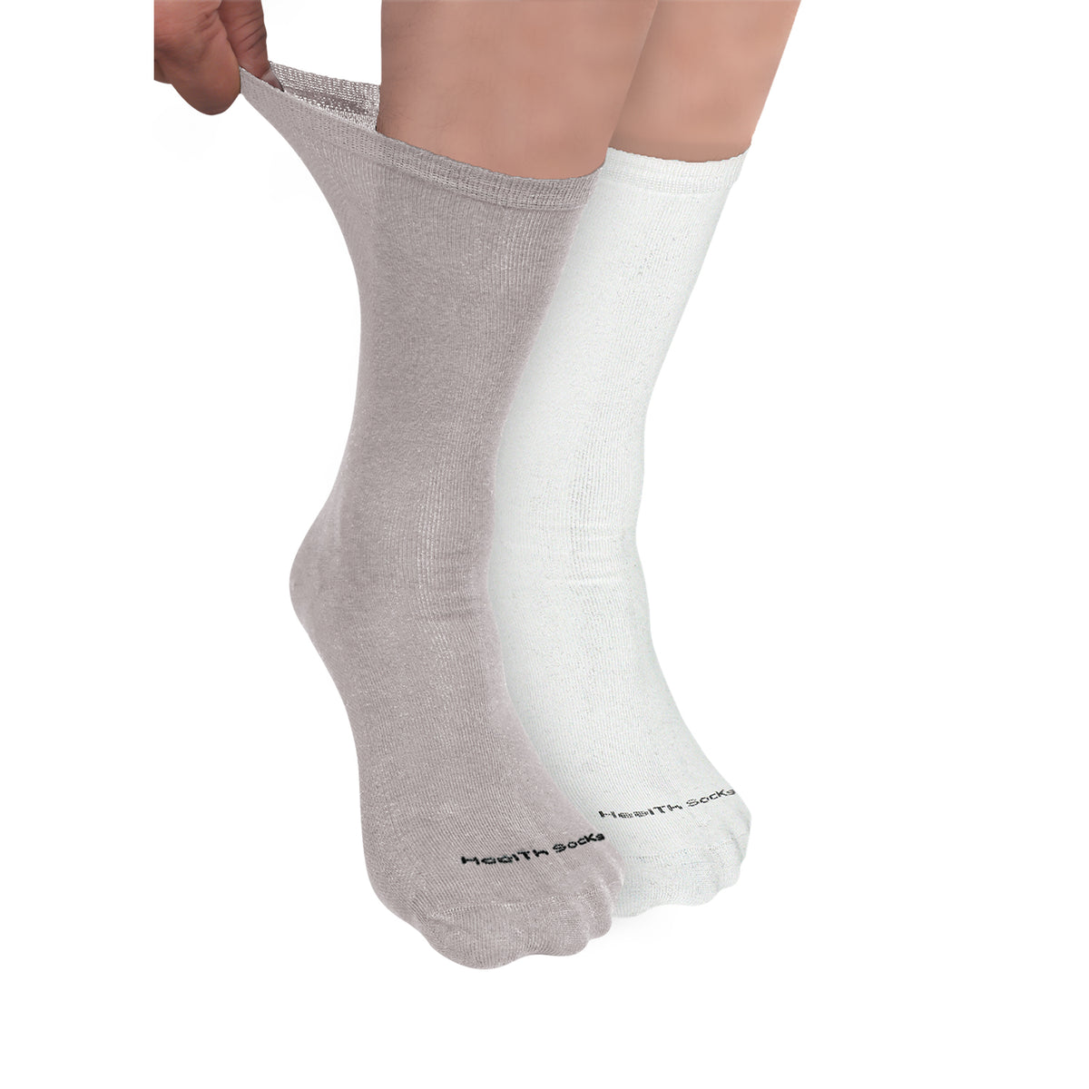 Organic Cotton Crew Length Bamboo Diabetic Socks | Grey & White | Pack Of 2