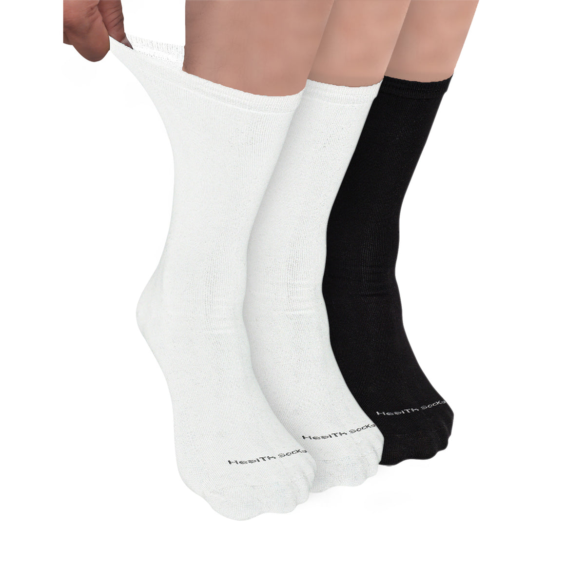 Organic Cotton Crew Length Bamboo Diabetic Socks | 2 White & 1 Black | Pack Of 3