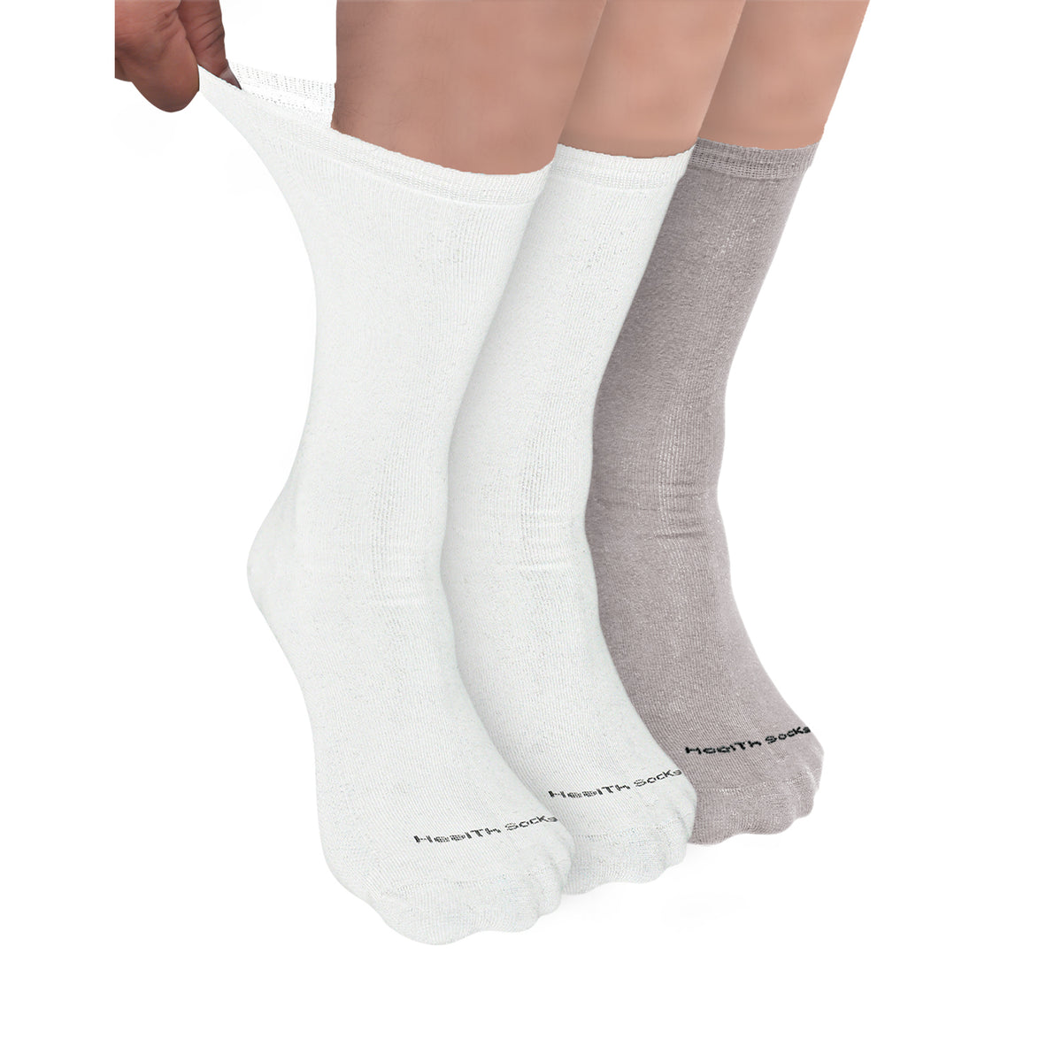 Organic Cotton Crew Length Bamboo Diabetic Socks | 2 White & 1 Grey | Pack Of 3