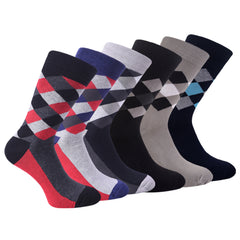 Bamboo Formal Designer Socks For Men | Men's Classic Argyle Socks | Calf Length | Office Formal Socks | Extra Stretchy Socks | Smell Free & Breathable | Cushioned Base & Anti Bacterial | Pack of 6