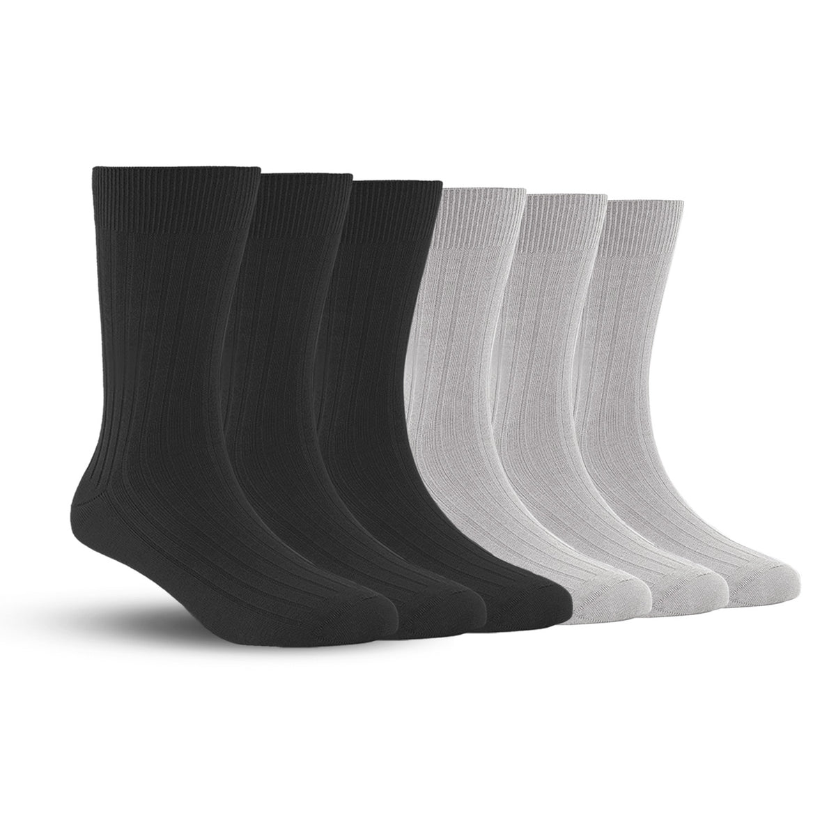 Bamboo Formal Ribbed Socks For Men | Calf Length | Smell Free & Breathable | Cushioned Base & Anti Bacterial | Softer Than Cotton Socks  | 3 Black & 3 Grey | Pack of 6