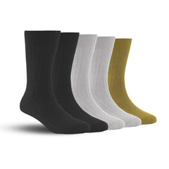 Bamboo Formal Ribbed Socks For Men | Calf Length | Smell Free & Breathable | Cushioned Base & Anti Bacterial | Softer Than Cotton Socks | Multicolor | Pack Of 5