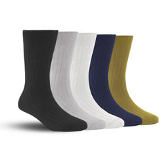 Bamboo Formal Ribbed Socks For Men | Calf Length | Smell Free & Breathable | Cushioned Base & Anti Bacterial | Softer Than Cotton Socks  | Black, Grey, White, Navy Blue, Khaki | Pack of 5