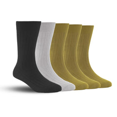 Bamboo Formal Ribbed Socks For Men | Calf Length | Smell Free & Breathable | Cushioned Base & Anti Bacterial | Softer Than Cotton Socks | Multicolor | Pack Of 5