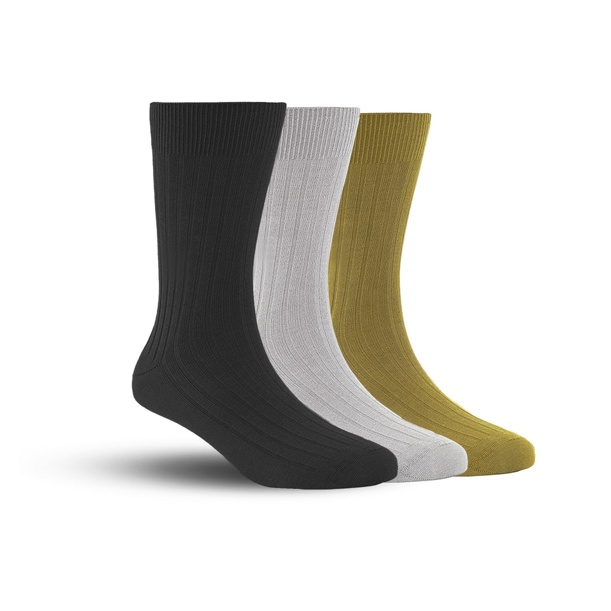 Bamboo Formal Ribbed Socks For Men | Calf Length | Smell Free & Breathable | Cushioned Base & Anti Bacterial | Softer Than Cotton Socks  | Black, Grey, Khaki | Pack Of 3