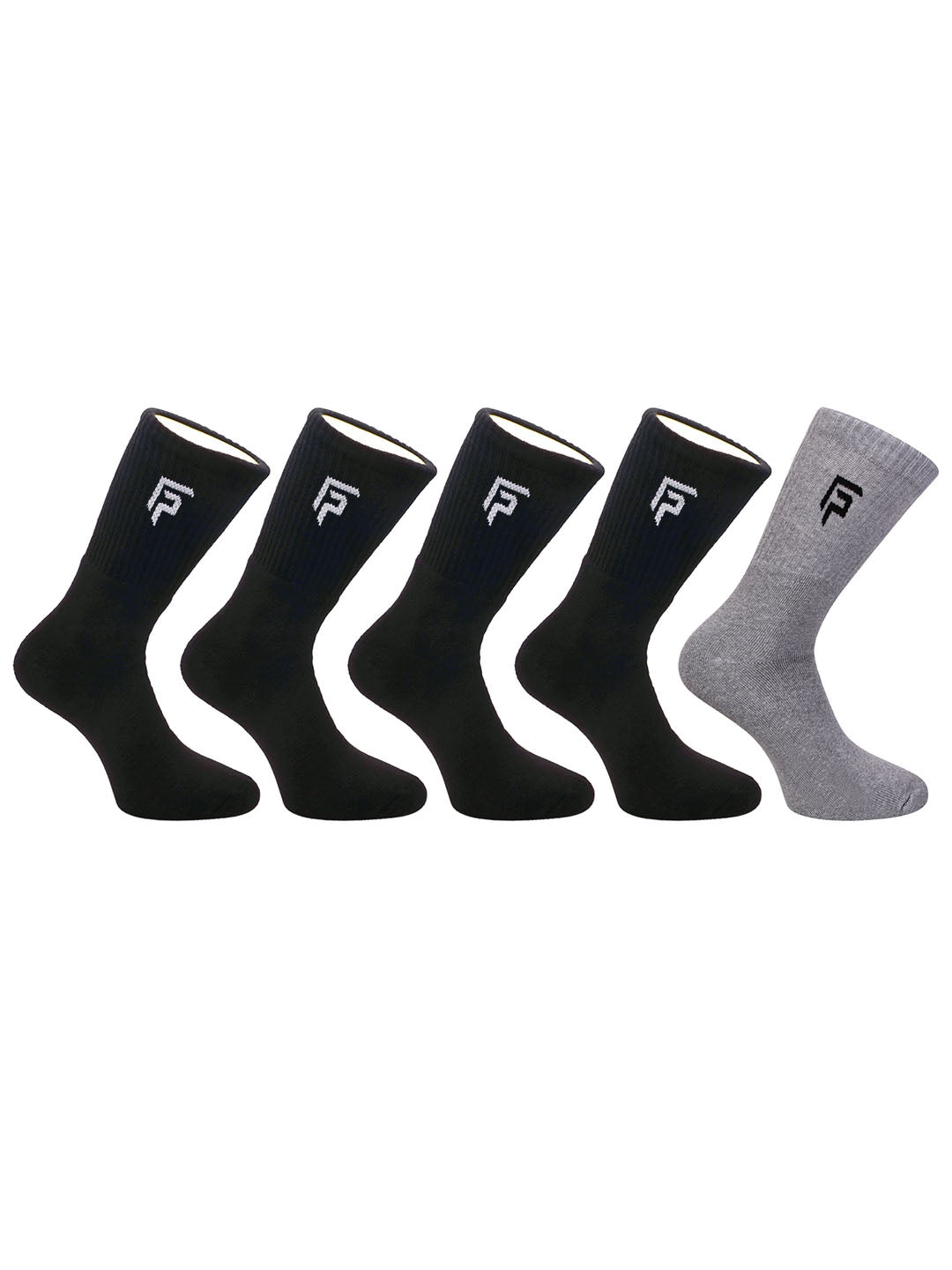 Organic Cotton & Bamboo Men Sports Terry Socks - Black, Grey Combo - Pack of 5