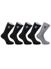 Organic Cotton & Bamboo Men Sports Terry Socks - Black, Grey Combo - Pack of 5