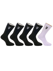 Organic Cotton & Bamboo Men Sports Terry Socks - Black, White Combo - Pack of 5