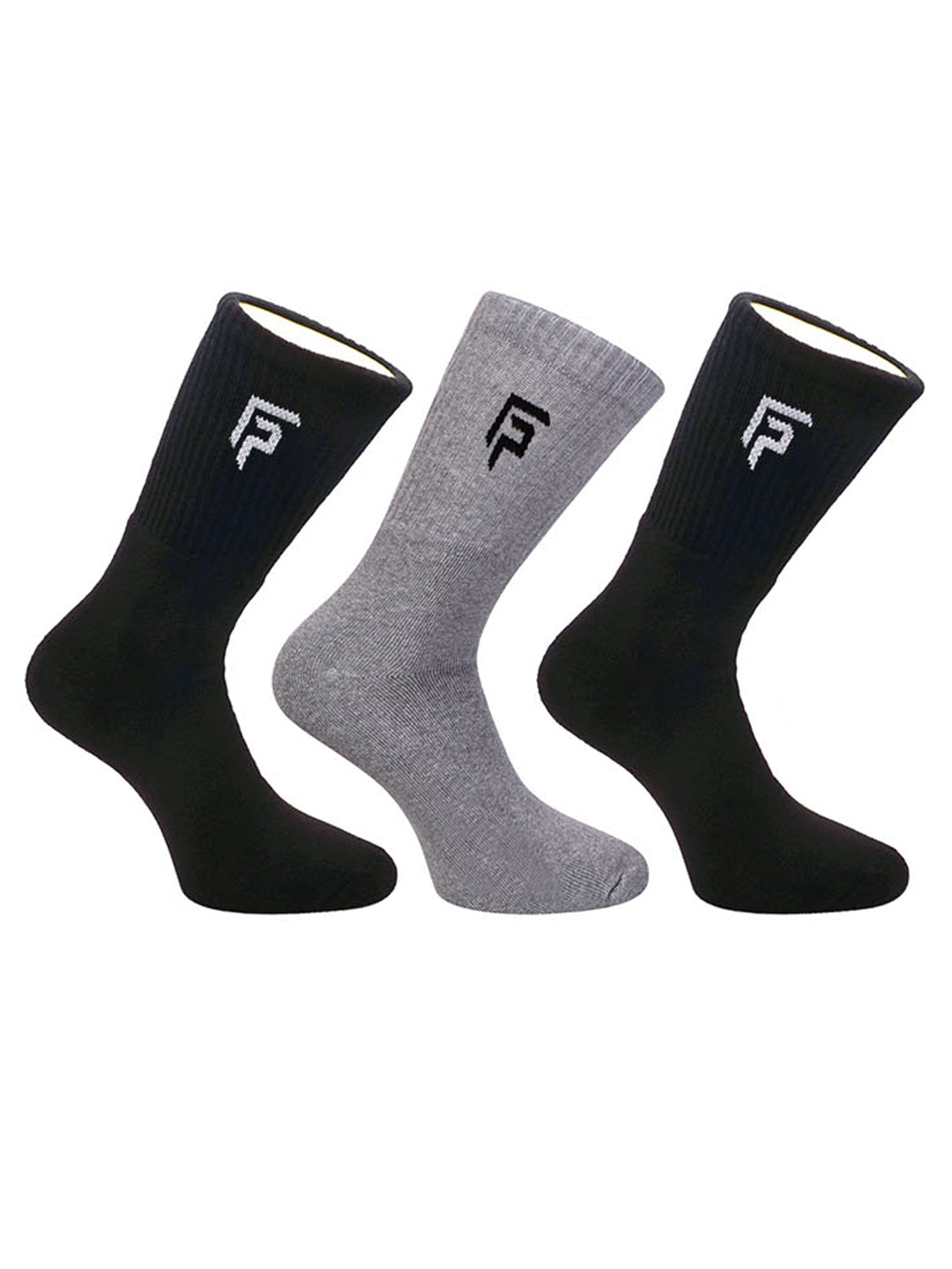 Organic Cotton & Bamboo Men Sports Terry Socks - Black, Grey  - Pack of 3