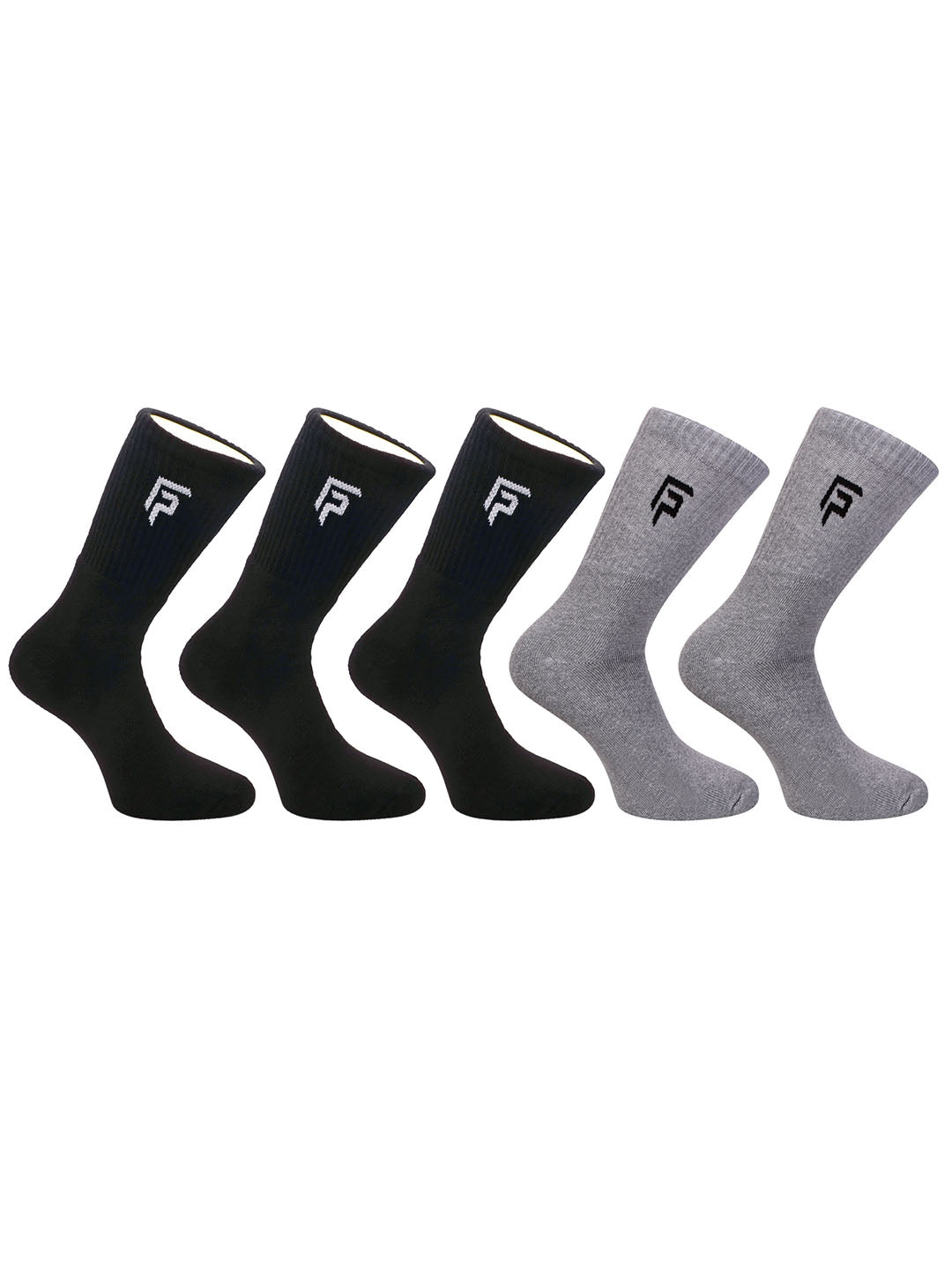 Organic Cotton & Bamboo Men Sports Terry Socks - Black, Grey Combo - Pack of 5