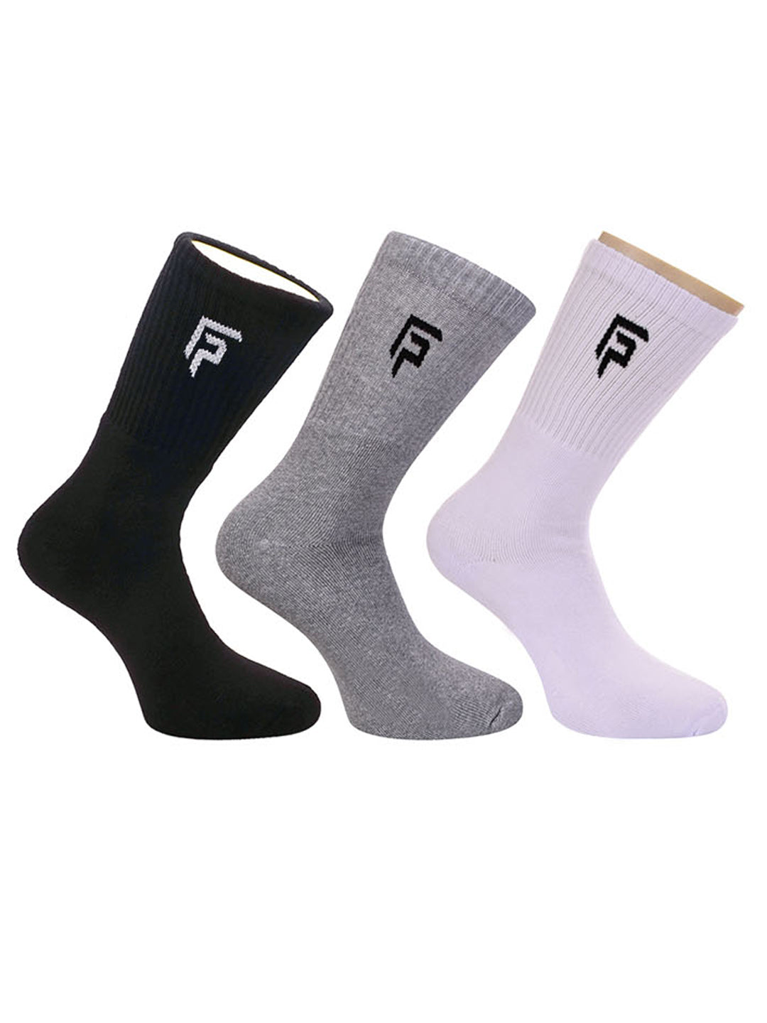 Organic Cotton & Bamboo Men Sports Terry Socks - Black, Grey, White - Pack of 3