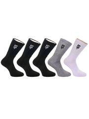 Organic Cotton & Bamboo Men Sports Terry Socks - Black, Grey, White Combo - Pack of 5