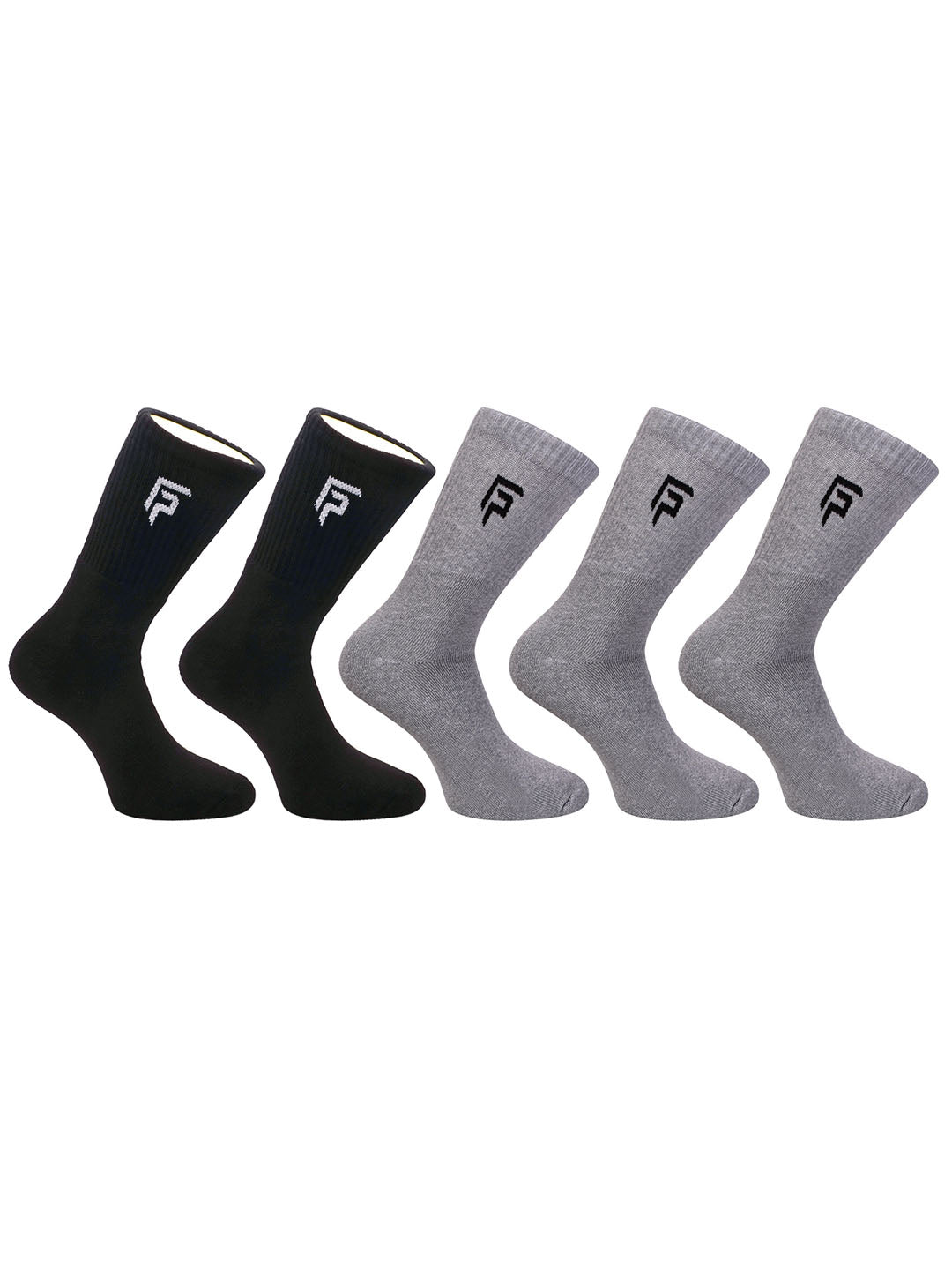 Organic Cotton & Bamboo Men Sports Terry Socks - Black, Grey Combo - Pack of 5