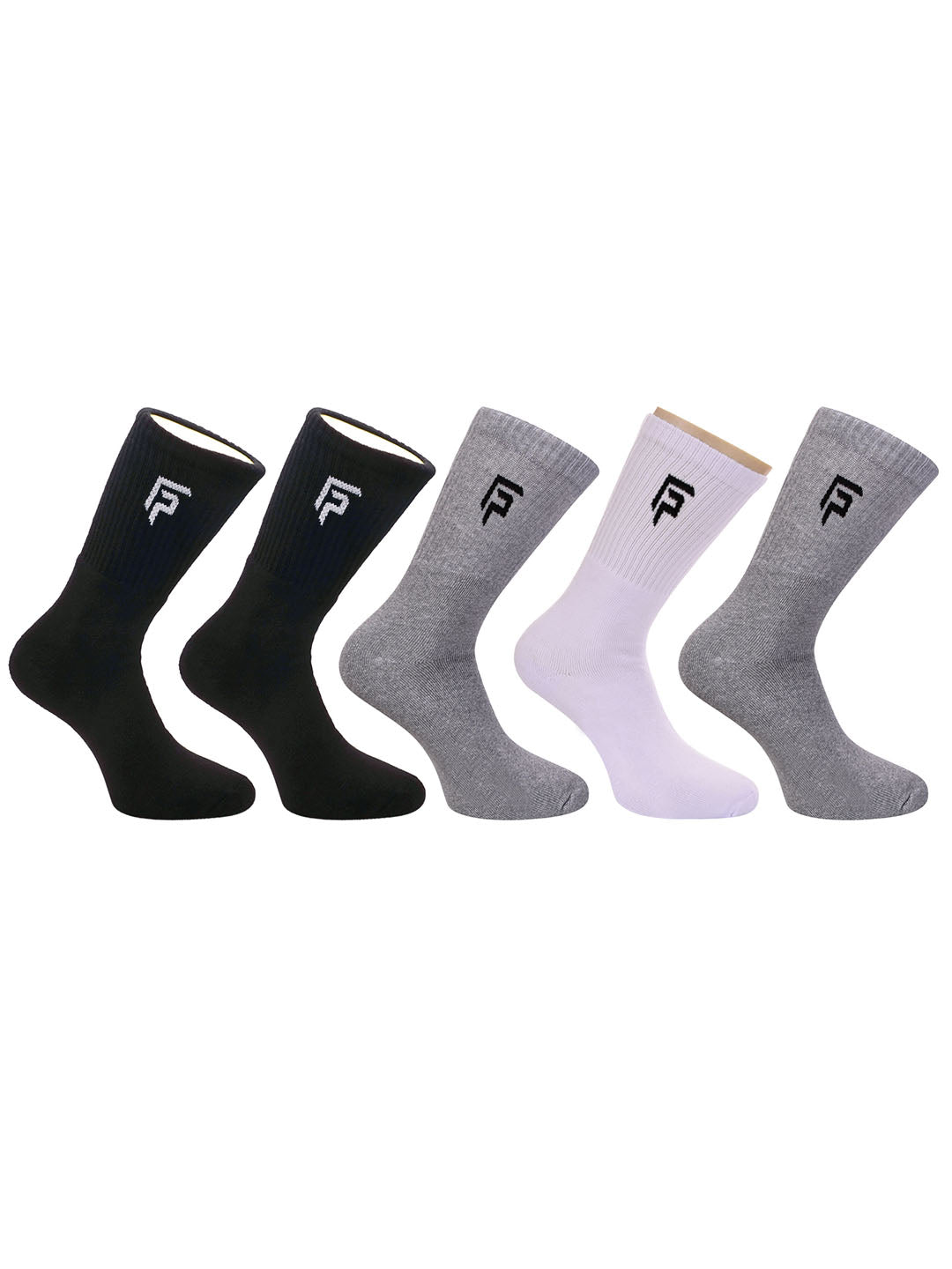 Organic Cotton & Bamboo Men Sports Terry Socks - Black, Grey, White Combo - Pack of 5