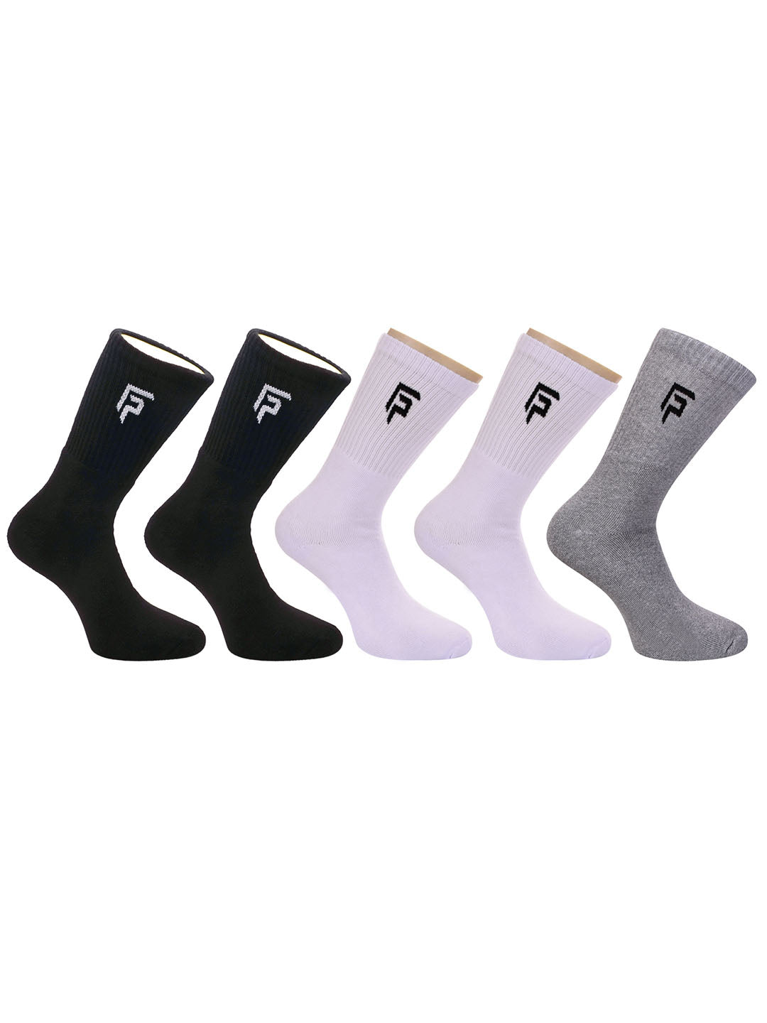 Organic Cotton & Bamboo Men Sports Terry Socks - Black, Grey, White Combo - Pack of 5