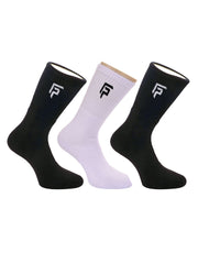 Organic Cotton & Bamboo Men Sports Terry Socks - Black, White  - Pack of 3