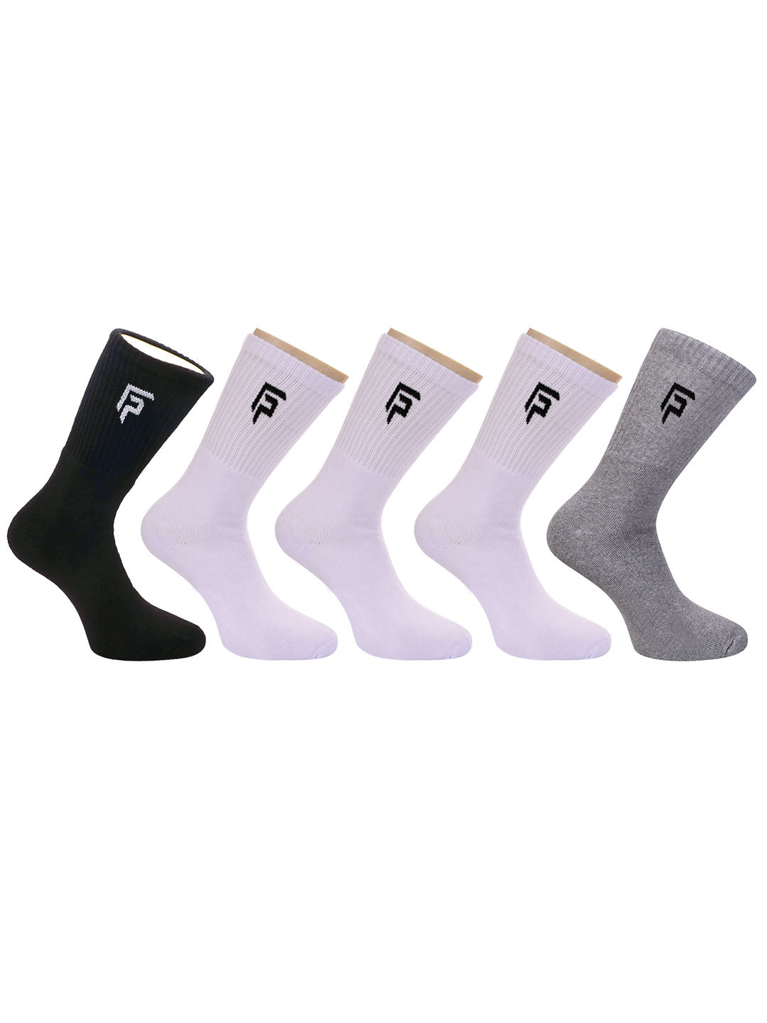 Organic Cotton & Bamboo Men Sports Terry Socks - Black, Grey, White Combo - Pack of 5