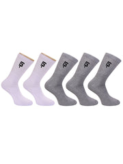 Organic Cotton & Bamboo Men Sports Terry Socks - White, Grey Combo - Pack of 5