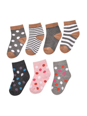 Footprints Super Soft Organic Cotton Kids  Socks-P4 Grey & Big Dot|12-24 Months|-Pack of 7