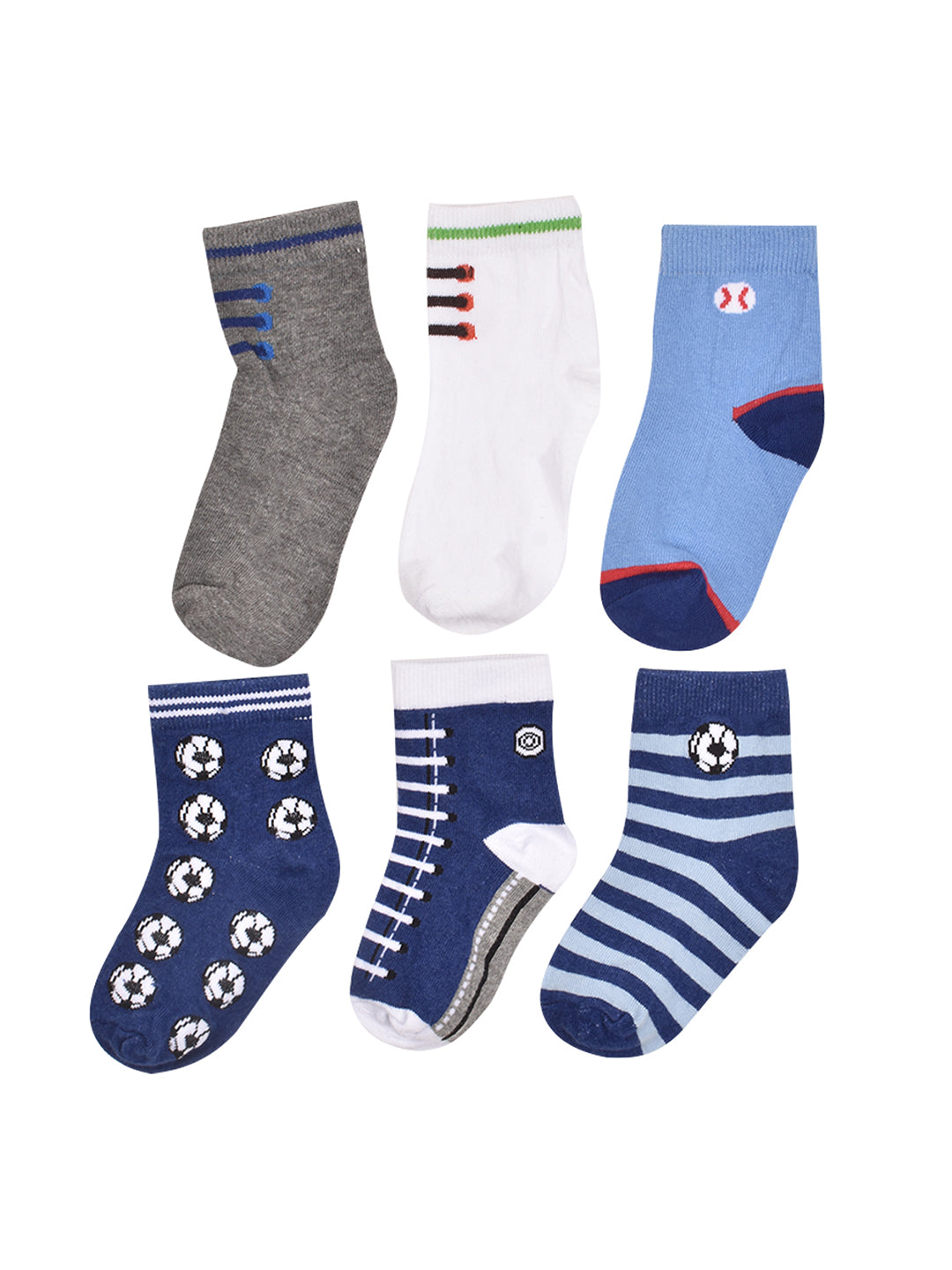 Footprints Super Soft Organic Cotton Kids  Socks-Blue Baseball & Football|12-24 Months|-Pack of 6