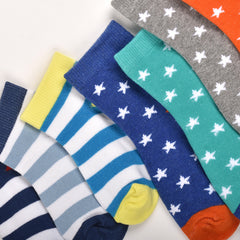 Footprints Super Soft Organic Cotton Kids  Socks-Star & Colorfull Stripes |3-5 Years|-Pack of 7