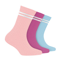 Odour Free Organic Cotton Bamboo Women's Sports Socks |  Dark Pink, Light Pink & Sky Blue  | Pack Of 3