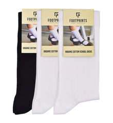 Anti-Odor Calf Length School Socks for Kids | Extra Soft | Breathable | Unisex | Anti-Bacterial for All-Day Comfort | Black & White | Pack of 3