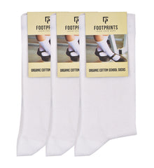 Anti-Odor Calf Length School Socks for Kids | Extra Soft | Breathable | Unisex | Anti-Bacterial for All-Day Comfort | White | Pack of 3