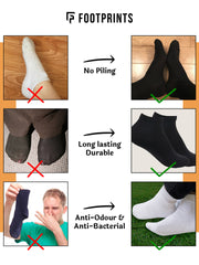 Organic Cotton & Bamboo Unisex Ankle Terry Socks - Black, White Combo - Pack of 3