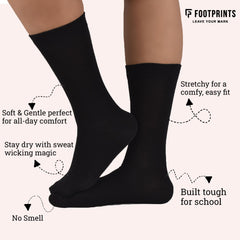 Anti-Odor Calf Length School Socks for Kids | Extra Soft | Breathable | Unisex | Anti-Bacterial for All-Day Comfort | Black & White | Pack of 5