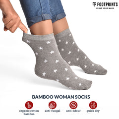 Bamboo Socks for Women | Extra Stretchy Socks | Smell Free & Breathable | Cushioned Base & Anti-Bacterial | Ideal for Jogging, Yoga, Office and Home | Star | Pack of 3