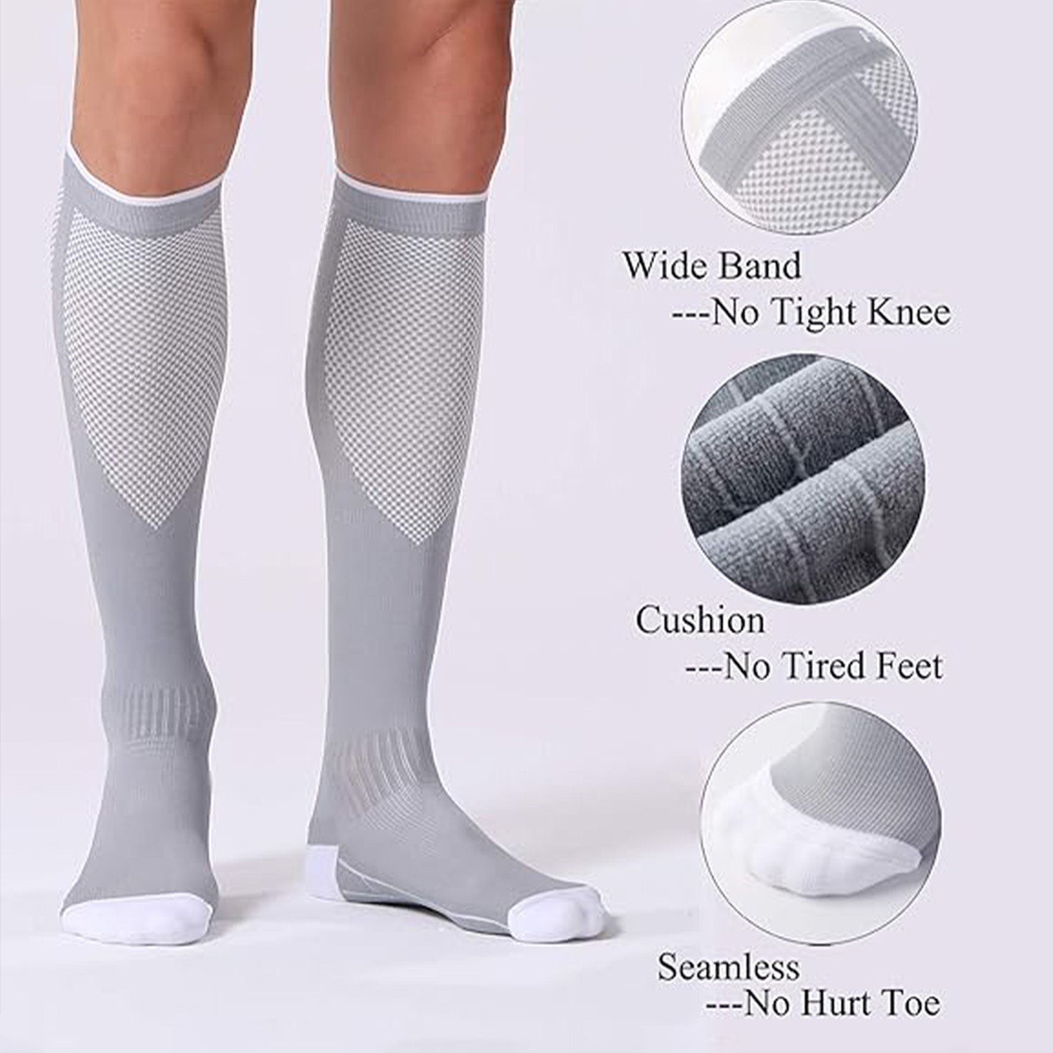 Bamboo Compression Socks For Men & Women | Sports Compression Socks For Running, Cycling, Marathon, Athletics and Indoor Training | Boosts Blood Circulation | Grey | Pack of 1