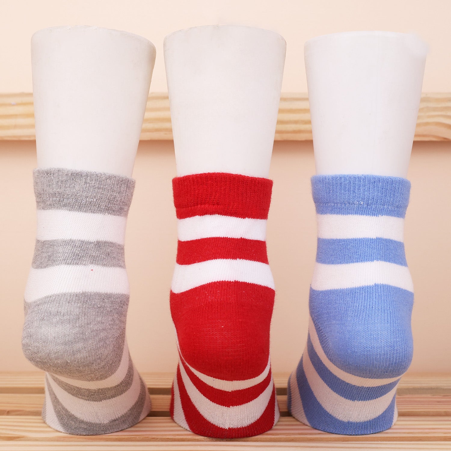 Organic Cotton Bamboo Socks for Kids | Ultra Soft Unisex Kids Socks | Cushioned Base & Comfort Fit | Anti Bacterial & Odour Free | Stripe | Pack of 3