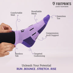 Bamboo Sports Socks for Women | Ankle Terry | Anti Odour & Breathable | Cushioned Base & Anti-Bacterial | Softer than Cotton Socks | Pack Of 2 | Green & Purple