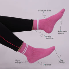 Odour Free Organic Cotton Bamboo Women's Sports Socks |  Dark Pink, Light Pink & Sky Blue  | Pack Of 3