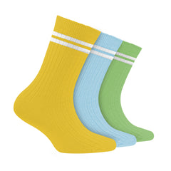 Odour Free Organic Cotton Bamboo Women's Sports Socks | Yellow, Sky Blue & Green | Pack Of 3