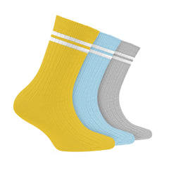 Odour Free Organic Cotton Bamboo Women's Sports Socks | Yellow, Sky Blue & Grey | Pack Of 3