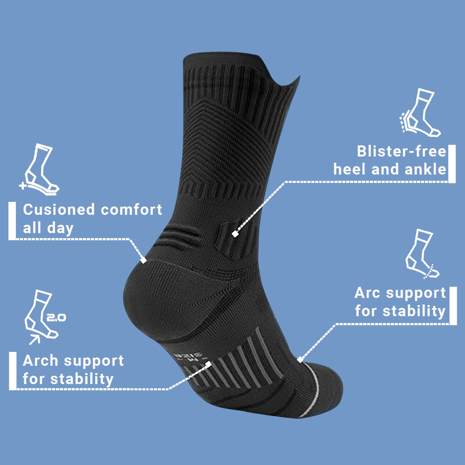 Bamboo Athletic Socks for Men & Women | Anti-Slip And Soft Cushion Sport Socks | Crew Length Socks For Running, Gym & Indoor Training | Pack of 1