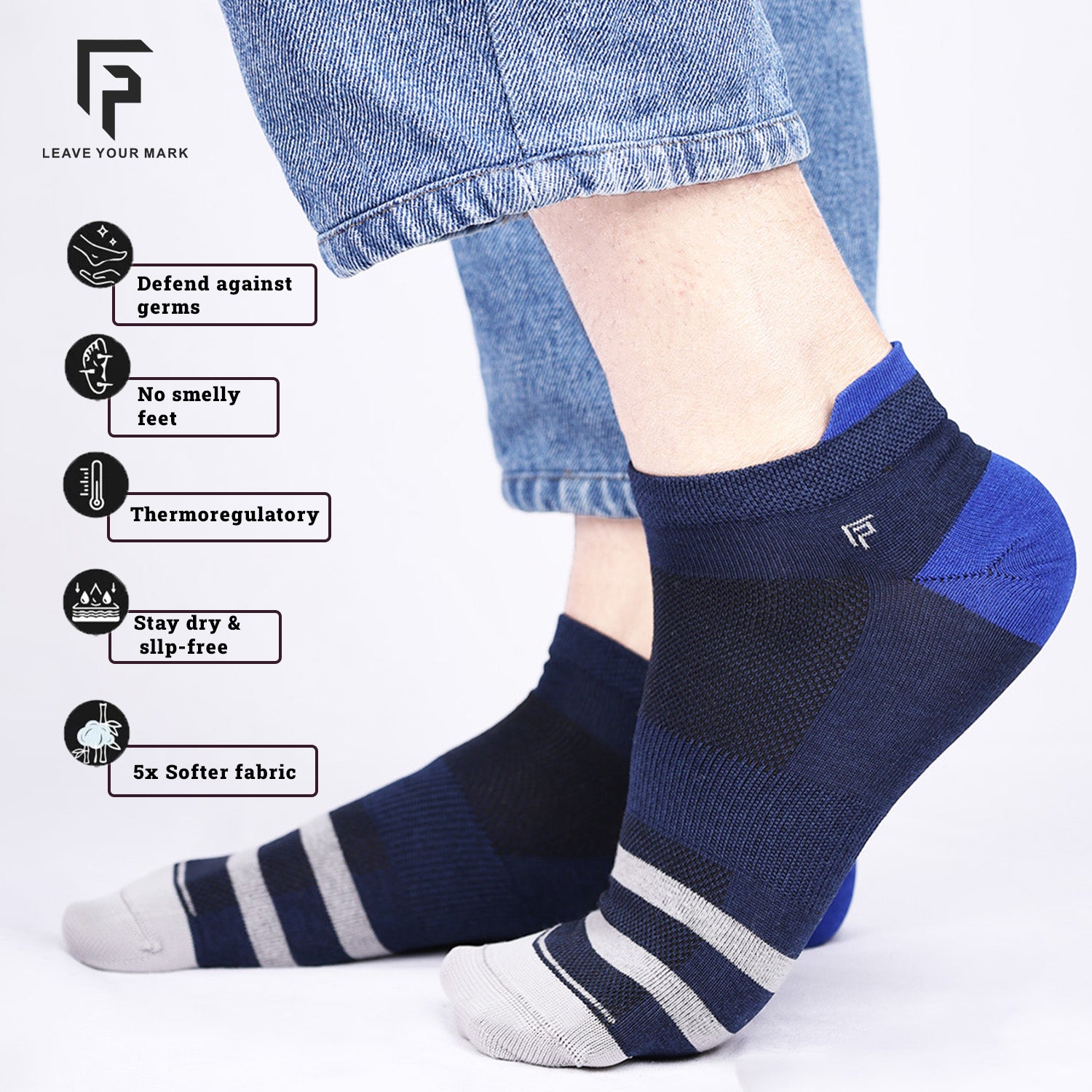 Organic Cotton Bamboo Ankle Socks | Anti Slip Silicon Grip | Unisex Casual Socks for Everyday Wear | Sweat Proof | Quick Dry | Padded for Extra Comfort | Pack of 1