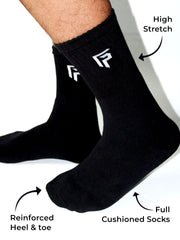 Organic Cotton & Bamboo Men Sports Terry Socks - Black, Grey  - Pack of 3