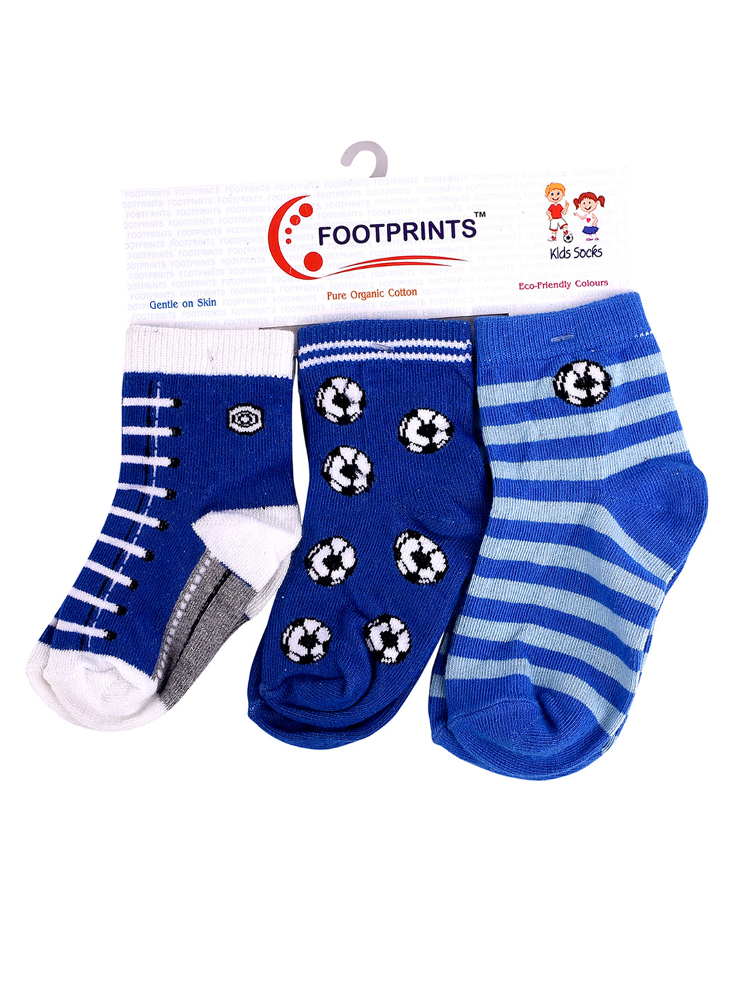 Super soft Organic Cotton Baby Unisex Kids socks, Blue Baseball - Pack of 3