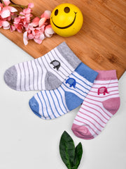 Super soft Organic Cotton Baby Unisex Kids socks, Multicolored Elephant - Pack of 3