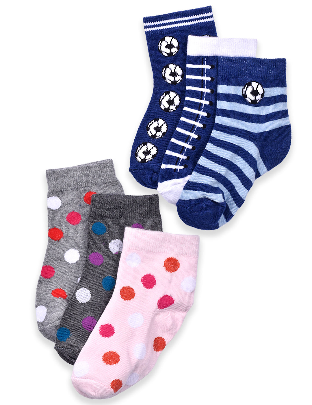 Super soft Organic Cotton Baby Unisex Kids socks, Big Dot & Blue Baseball - Pack of 6