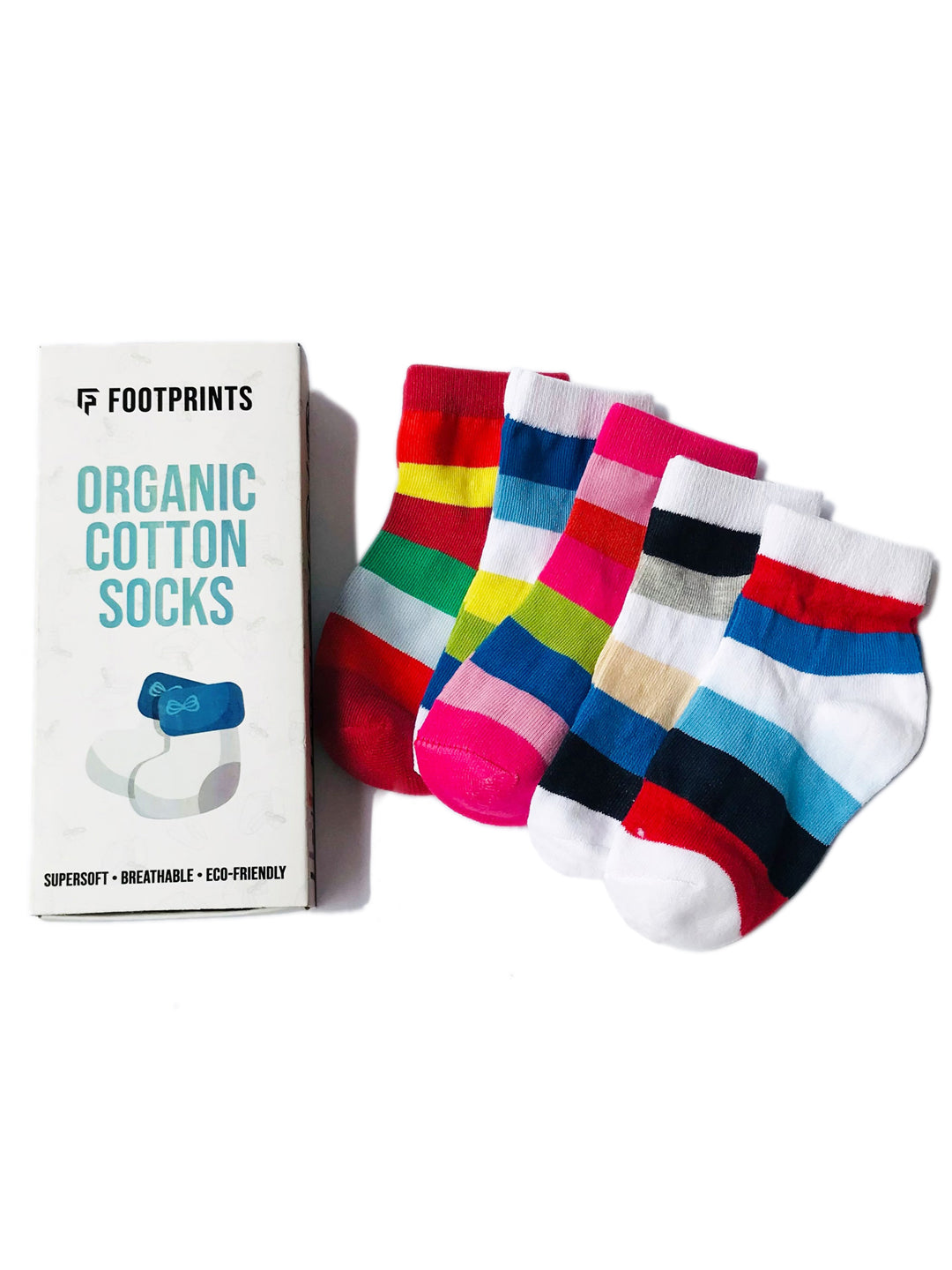 Baby Boy's and Baby Girl's Organic Cotton Socks, Rainbow - Pack of 5